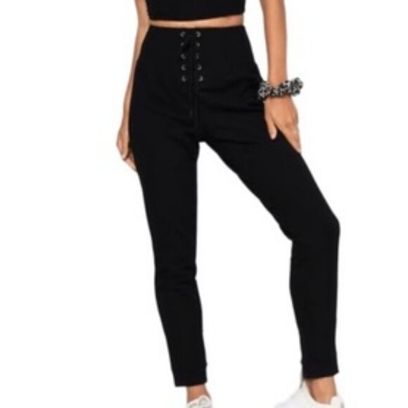 Know One Cares (Nordstrom) Size S Black Lace Up Track Pants/Joggers NEW with Tag - Picture 2 of 14